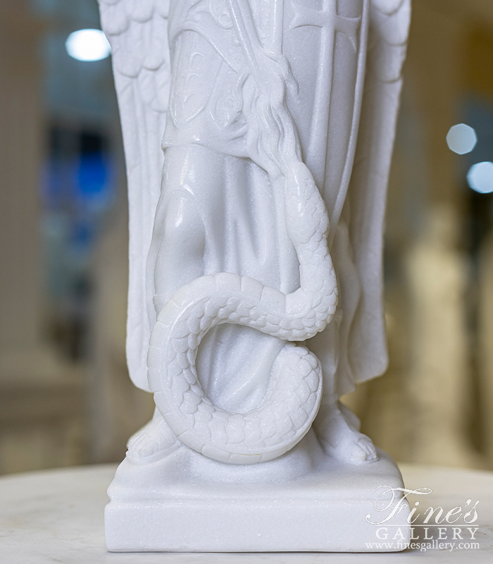 Marble Statues  - 18 Inch St Michael Statue In Hand Carved Statuary White Marble - MS-1520